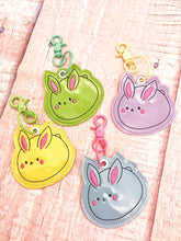 Load image into Gallery viewer, Squishy Bunny Snap tab and eyelet keyfob set of 2 designs (single and multi files included) machine embroidery design DIGITAL DOWNLOAD