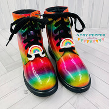 Load image into Gallery viewer, Rainbow Shoe Charm machine embroidery design (3 versions included) DIGITAL DOWNLOAD