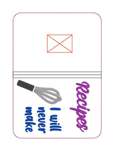 Load image into Gallery viewer, Recipes I will never make notebook cover (2 sizes available) machine embroidery design DIGITAL DOWNLOAD