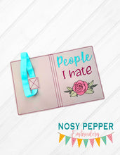 Load image into Gallery viewer, People I hate floral notebook cover (2 sizes available) machine embroidery design DIGITAL DOWNLOAD