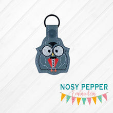 Load image into Gallery viewer, Vampire Owl Snap Tab Single and multi file included machine embroidery design DIGITAL DOWNLOAD