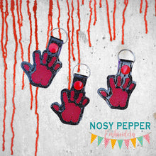 Load image into Gallery viewer, Bloody hand sketchy print snap tab (single and multi file included) machine embroidery design DIGITAL DOWNLOAD