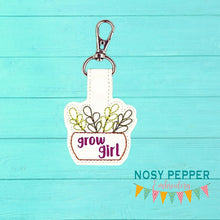 Load image into Gallery viewer, Grow girl snap tab (Single and Multi files included) machine embroidery design DIGITAL DOWNLOAD