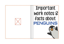 Load image into Gallery viewer, Facts about penguins notebook cover (2 sizes available) machine embroidery design DIGITAL DOWNLOAD