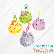 Load image into Gallery viewer, Squishy Bunny Snap tab and eyelet keyfob set of 2 designs (single and multi files included) machine embroidery design DIGITAL DOWNLOAD
