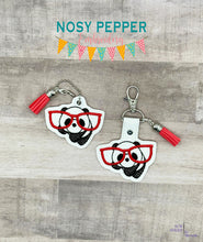Load image into Gallery viewer, Panda Glasses Key Fob & Snap Tab machine embroidery design (single & multi files included) DIGITAL DOWNLOAD
