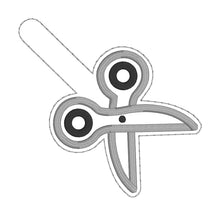 Load image into Gallery viewer, Scissors applique snap tab (single and multi files included) machine embroidery design DIGITAL DOWNLOAD