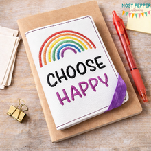 Load image into Gallery viewer, Choose happy sketchy rainbow notebook cover (2 sizes available) machine embroidery design DIGITAL DOWNLOAD