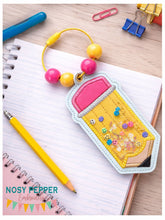 Load image into Gallery viewer, Pencil applique bagtag bookmark/ornament/bag tag machine embroidery design DIGITAL DOWNLOAD