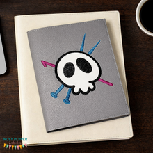 Load image into Gallery viewer, Skull stitcher applique notebook cover (2 sizes available) machine embroidery design DIGITAL DOWNLOAD