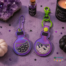 Load image into Gallery viewer, Potion shaker snap tab and eyelet fob machine embroidery file (single and multi files included) DIGITAL DOWNLOAD