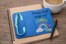 Load image into Gallery viewer, Things that make me happy applique notebook cover (2 sizes available) machine embroidery design DIGITAL DOWNLOAD