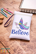 Load image into Gallery viewer, Unicorn Believe ITH bag 5 sizes available machine embroidery design DIGITAL DOWNLOAD