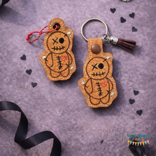 Load image into Gallery viewer, Voodoo doll snap tab and eyelet fob machine embroidery file (single and multi files included) machine embroidery design DIGITAL DOWNLOAD