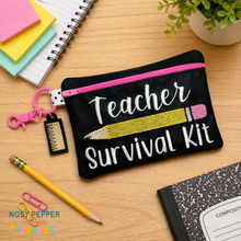 Load image into Gallery viewer, Teacher Survival Kit ITH Bag and ruler charm (4 sizes available) machine embroidery design DIGITAL DOWNLOAD
