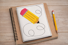 Load image into Gallery viewer, Pencil applique notebook cover machine embroidery design (2 sizes available) DIGITAL DOWNLOAD