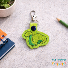 Load image into Gallery viewer, Brontosaurus snap tab 4x4 machine embroidery design DIGITAL DOWNLOAD