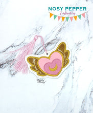 Load image into Gallery viewer, Heart Moon bookmark/bag tag/ornament embroidery design DIGITAL DOWNLOAD
