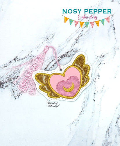 Heart Moon bookmark/bag tag/ornament embroidery design DIGITAL DOWNLOAD