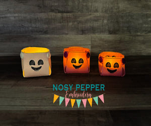 Happy Jack O Lantern Tea Light Holder machine embroidery file (includes 2 sizes) DIGITAL DOWNLOAD