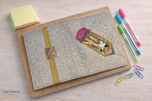 Load image into Gallery viewer, Pencil applique shaker Notebook Cover (2 sizes available) machine embroidery design DIGITAL DOWNLOAD