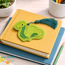 Load image into Gallery viewer, Brontosaurus Bookmark/bag tag/ornament 4x4 machine embroidery design DIGITAL DOWNLOAD