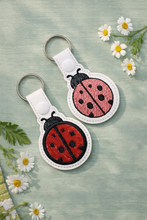 Load image into Gallery viewer, Lady bug  snap tab (fill and applique versions included) machine embroidery design DIGITAL DOWNLOAD