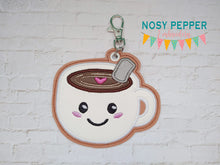 Load image into Gallery viewer, Happy Coffee applique bookmark/ornament/bag tag machine embroidery design DIGITAL DOWNLOAD