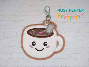 Happy Coffee applique bookmark/ornament/bag tag machine embroidery design DIGITAL DOWNLOAD