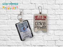 Load image into Gallery viewer, Hello I&#39;m lanyard card case 2024 SKILL BUILDER BUNDLE machine embroidery design (eyelet and snap tab designs included) DIGITAL DOWNLOAD
