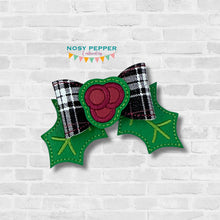 Load image into Gallery viewer, Holly ITH Bow (2 sizes included) machine embroidery design DIGITAL DOWNLOAD