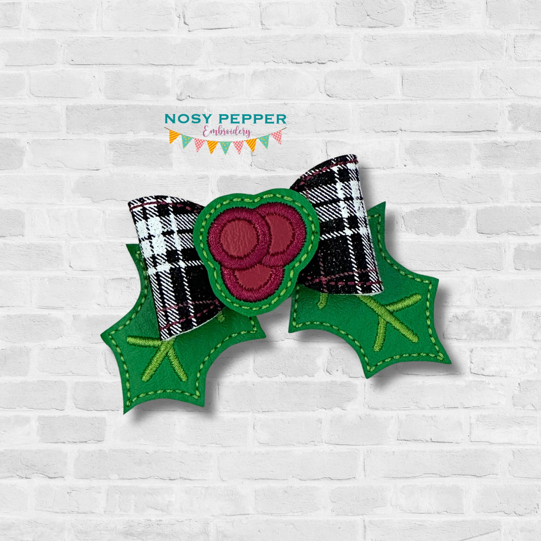 Holly ITH Bow (2 sizes included) machine embroidery design DIGITAL DOWNLOAD
