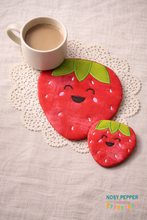 Load image into Gallery viewer, Strawberry applique envelope style ITH Mug rug &amp; Coaster April Mystery Bundle machine embroidery design (5 sizes included) DIGITAL DOWNLOAD
