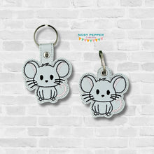 Load image into Gallery viewer, Cute Mouse snap tab and eyelet fob set (single and multi files included) machine embroidery design DIGITAL DOWNLOAD