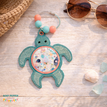 Load image into Gallery viewer, Turtle applique shaker bookmark/ornament/bag tag machine embroidery design DIGITAL DOWNLOAD