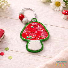 Load image into Gallery viewer, Toadstool applique shaker bookmark/bag tag/ornament machine embroidery file DIGITAL DOWNLOAD