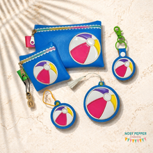 Load image into Gallery viewer, Beach Ball Appliqué Set machine embroidery designs (ITH bag, bookmark/bag tag/ornament, eyelet fob and snap tab single &amp; multi files included) DIGITAL DOWNLOAD