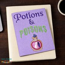 Load image into Gallery viewer, Potions and Poisons applique notebook cover (2 sizes available) machine embroidery design DIGITAL DOWNLOAD
