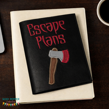 Load image into Gallery viewer, Escape plans applique notebook cover (2 sizes available) machine embroidery design DIGITAL DOWNLOAD