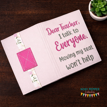 Load image into Gallery viewer, Dear Teacher notebook cover (2 sizes available) machine embroidery design DIGITAL DOWNLOAD