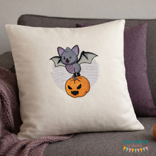 Load image into Gallery viewer, Pumpkin Bat machine embroidery design (4 sizes included) DIGITAL DOWNLOAD