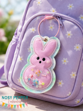 Load image into Gallery viewer, Marshmallow Bunny applique shaker bookmark/ornament/bag tag machine embroidery design MB Feb '24 DIGITAL DOWNLOAD
