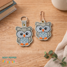 Load image into Gallery viewer, Owl sketchy snap tab and eyelet fob SEPT 24 MYSTERY BUNDLE (single and multi files included) machine embroidery file DIGITAL DOWNLOAD