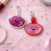 Load image into Gallery viewer, Lips shaker applique snap tab and eyelet fob machine embroidery file (single and multi files included) DIGITAL DOWNLOAD