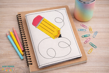 Load image into Gallery viewer, Pencil applique notebook cover machine embroidery design (2 sizes available) DIGITAL DOWNLOAD