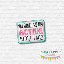 Load image into Gallery viewer, Active B!tch Face patch (2 sizes included) machine embroidery design DIGITAL DOWNLOAD