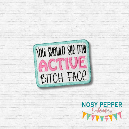 Active B!tch Face patch (2 sizes included) machine embroidery design DIGITAL DOWNLOAD