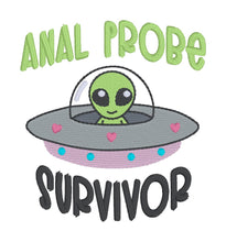 Load image into Gallery viewer, Anal Probe Survivor sketchy machine embroidery design Fall 25 Mature Mystery Bundle (5 sizes included) DIGITAL DOWNLOAD