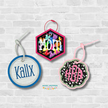 Load image into Gallery viewer, Appliqué bag tag set (3 sizes included) machine embroidery design DIGITAL DOWNLOAD