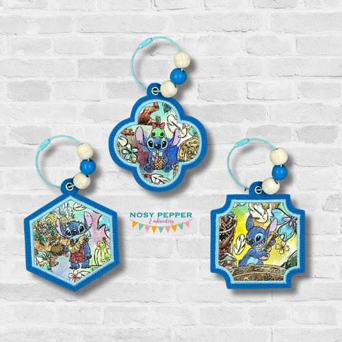 Applique bag tag/ornament/bookmark set June '25 mystery bundle machine embroidery design DIGITAL DOWNLOAD